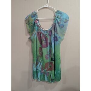 Pretty gauzy ethereal short sleeve sea green blouse by Sushi Flowers size M/L